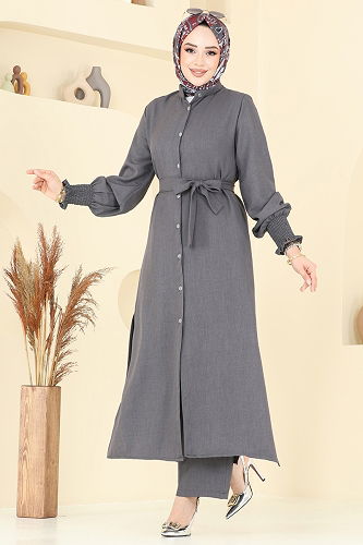 moda selvim Manşeti Lastikli Takım 809OZN1046 Antrasit - Thumbnail