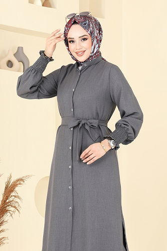 moda selvim Manşeti Lastikli Takım 809OZN1046 Antrasit - Thumbnail