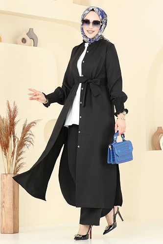 moda selvim Manşeti Lastikli Takım 809OZN1046 Siyah - Thumbnail