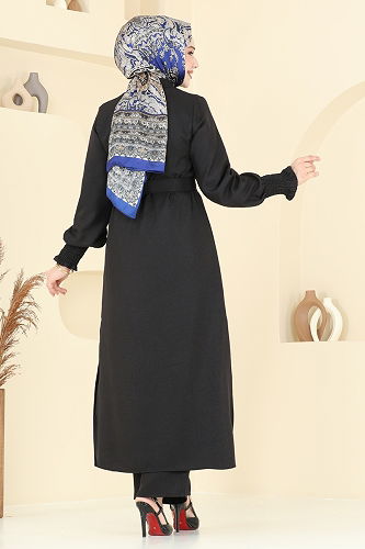 moda selvim Manşeti Lastikli Takım 809OZN1046 Siyah - Thumbnail