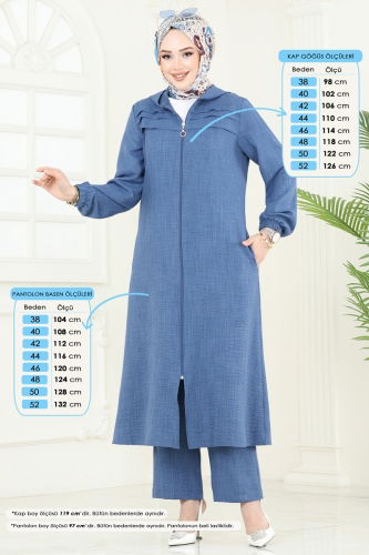 moda selvim Manşeti Lastikli Takım 9012S324 İndigo - Thumbnail