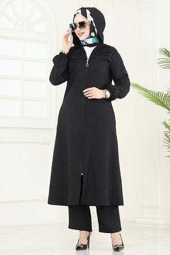 moda selvim Manşeti Lastikli Takım 9012S324 Siyah - Thumbnail