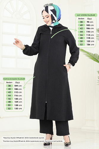 moda selvim Manşeti Lastikli Takım 9012S324 Siyah - Thumbnail