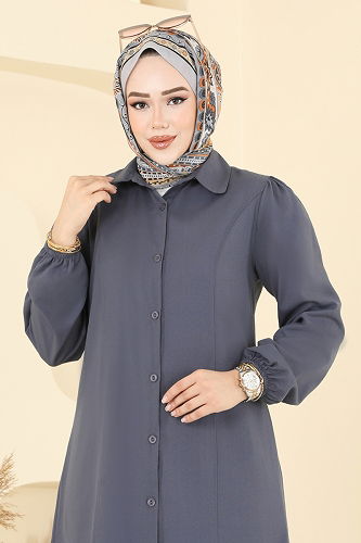 moda selvim Manşeti Lastikli Terikoton Tunik 3063KTR750 Antrasit - Thumbnail