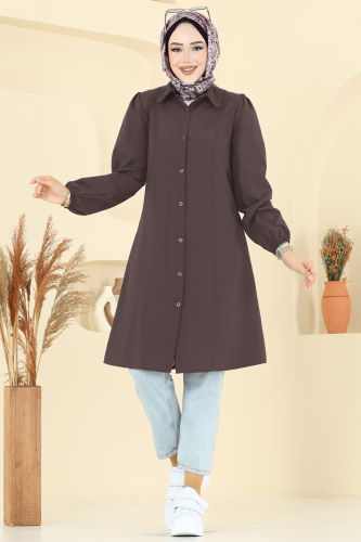 K.T.R. - Manşeti Lastikli Terikoton Tunik 3063KTR750 Kahve