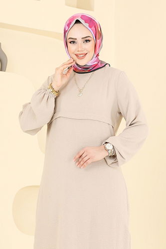 moda selvim Manşeti Lastikli Tesettür Takım 2625SL432 Taş - Thumbnail