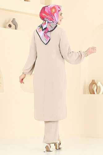 moda selvim Manşeti Lastikli Tesettür Takım 2625SL432 Taş - Thumbnail