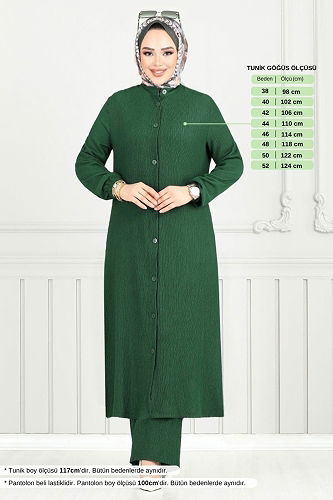 moda selvim Manşeti Lastikli Tesettür Takım 404DVL897-M Zümrüt - Thumbnail