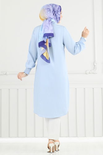 moda selvim Manşeti Lastikli Tesettür Tunik 282ASN888 Bebe Mavisi - Thumbnail