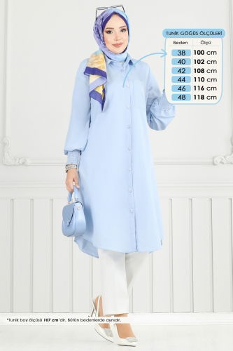 moda selvim Manşeti Lastikli Tesettür Tunik 282ASN888 Bebe Mavisi - Thumbnail