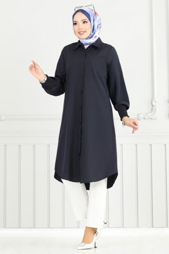 moda selvim Manşeti Lastikli Tesettür Tunik 282ASN888 Laci - Thumbnail
