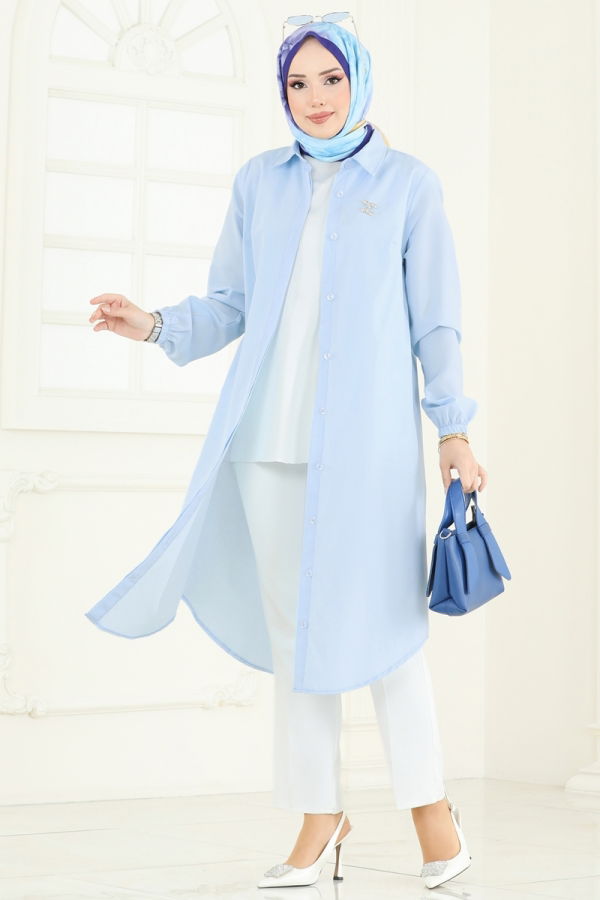 Modaselvim Tunik Manşeti Lastikli Tesettür Tunik 3052KTR750 Bebe Mavisi