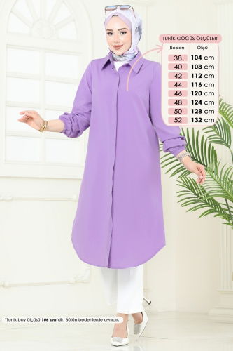 moda selvim Manşeti Lastikli Tesettür Tunik 3052KTR750 Lila - Thumbnail