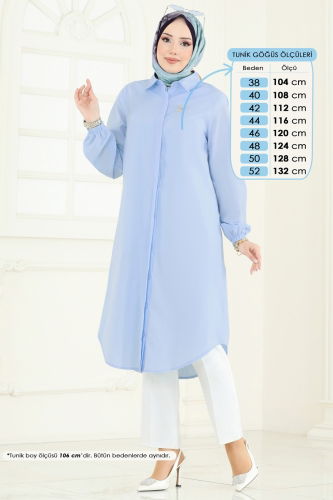 moda selvim Manşeti Lastikli Tesettür Tunik 3052KTR750 Mavi - Thumbnail