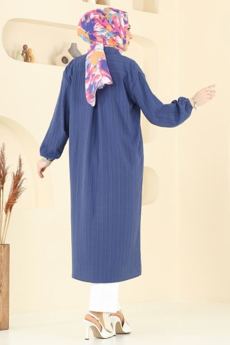 moda selvim Manşeti Lastikli Tesettür Tunik 6074TEG847 İndigo - Thumbnail