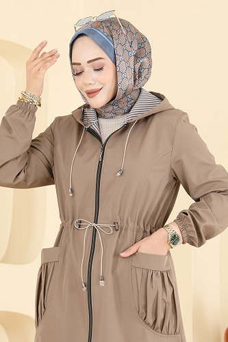 moda selvim Manşeti Lastikli Trenç Kap 1005MSA980 Vizyon - Thumbnail