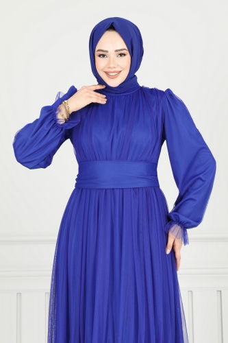 moda selvim Manşeti Lastikli Tül Abiye 5684EDF311 Saks - Thumbnail