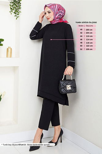 moda selvim Manşeti Lastikli Tunik 180BO1060-M Siyah - Thumbnail