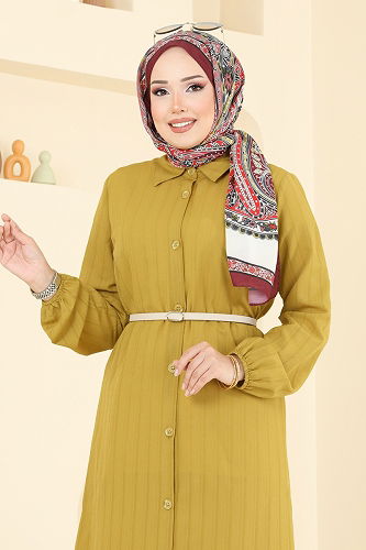 moda selvim Manşeti Lastikli Tunik 3054KTR750 Asit - Thumbnail