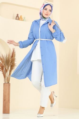 moda selvim Manşeti Lastikli Tunik 3054KTR750 Bebe Mavisi - Thumbnail