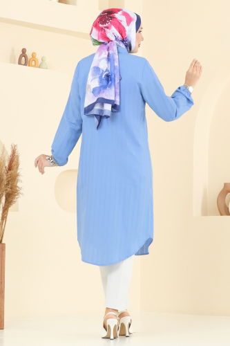 moda selvim Manşeti Lastikli Tunik 3054KTR750 Bebe Mavisi - Thumbnail