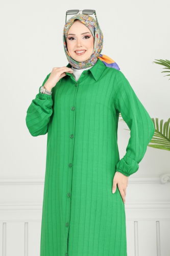 moda selvim Manşeti Lastikli Tunik 3054KTR750 Benetton Yeşili - Thumbnail