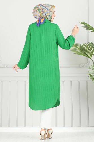 moda selvim Manşeti Lastikli Tunik 3054KTR750 Benetton Yeşili - Thumbnail