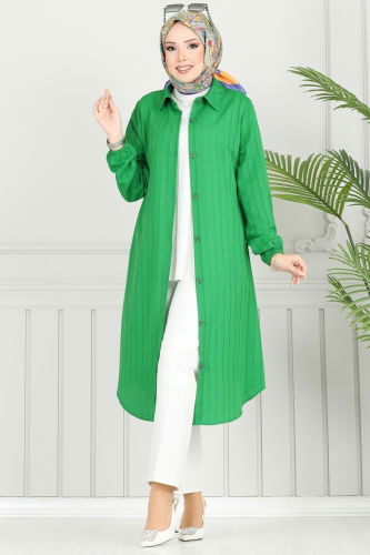 moda selvim Manşeti Lastikli Tunik 3054KTR750 Benetton Yeşili - Thumbnail