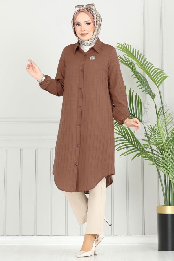 Modaselvim Tunik Manşeti Lastikli Tunik 3054KTR750 Kahve