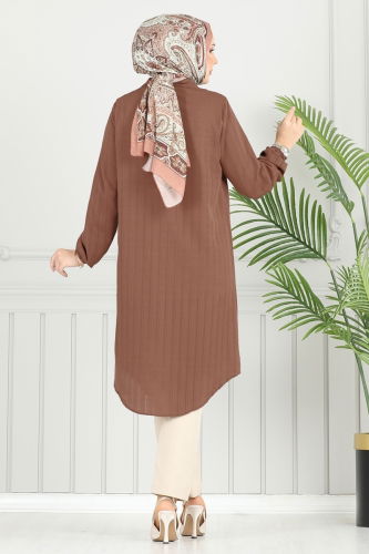 moda selvim Manşeti Lastikli Tunik 3054KTR750 Kahve - Thumbnail