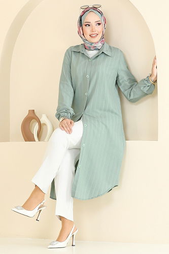moda selvim Manşeti Lastikli Tunik 3054KTR750 Mint - Thumbnail