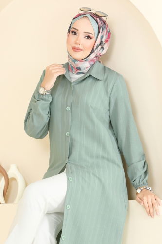 moda selvim Manşeti Lastikli Tunik 3054KTR750 Mint - Thumbnail