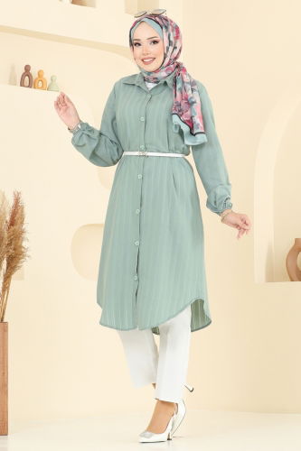 moda selvim Manşeti Lastikli Tunik 3054KTR750 Mint - Thumbnail
