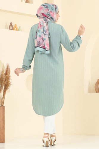 moda selvim Manşeti Lastikli Tunik 3054KTR750 Mint - Thumbnail