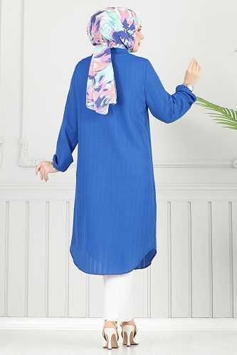 moda selvim Manşeti Lastikli Tunik 3054KTR750 Saks - Thumbnail