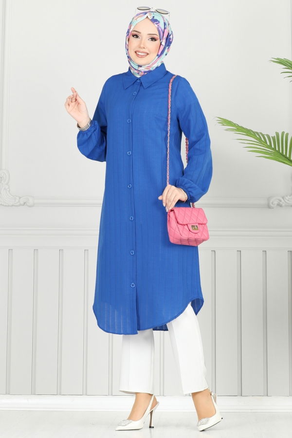 Modaselvim Tunik Manşeti Lastikli Tunik 3054KTR750 Saks