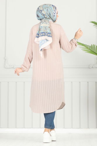 moda selvim Manşeti Lastikli Tunik 3054KTR750 Taş - Thumbnail