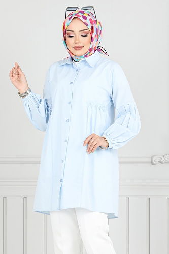 moda selvim Manşeti Lastikli Tunik 4449KTR927-M Bebe Mavisi - Thumbnail