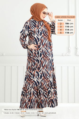 moda selvim Manşeti Lastikli Viskon Elbise 825OZN1046 Taba - Thumbnail