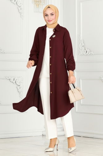B.G.S. - Manşeti Lastikli Viskon Tunik 0171BG354 Bordo