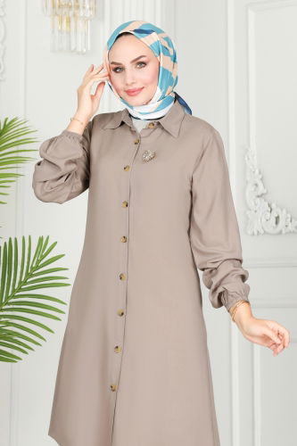 moda selvim Manşeti Lastikli Viskon Tunik 0171BG354 Vizyon - Thumbnail