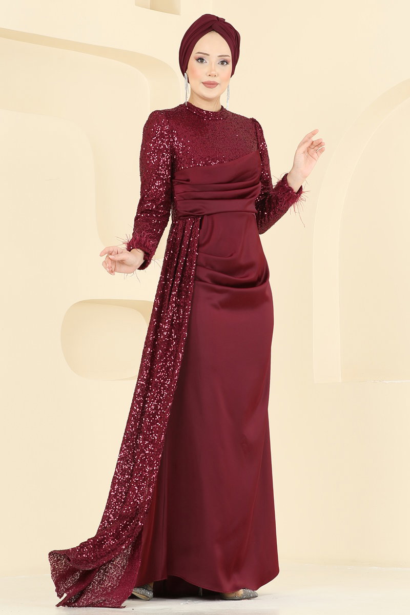 Manşeti Otriş Detaylı Abiye 4667ALGK1170 Bordo