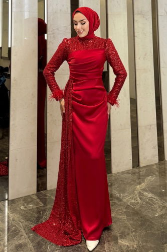 A.L.G.K. - Manşeti Otriş Detaylı Abiye 4667ALGK1170 Kırmızı