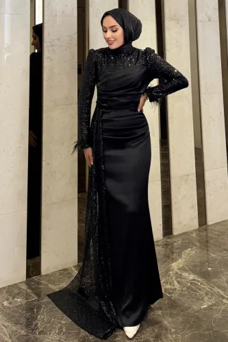 A.L.G.K. - Manşeti Otriş Detaylı Abiye 4667ALGK1170 Siyah