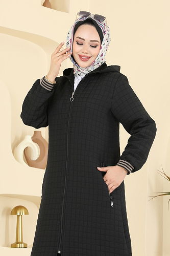 moda selvim Manşeti Ribana Detaylı Kap 1926TRT545 Siyah - Thumbnail