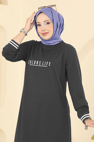 moda selvim Manşeti Ribana Detaylı Takım 4122PM271 Antrasit - Thumbnail