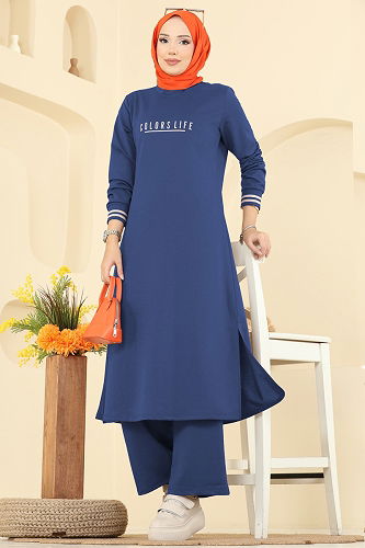 moda selvim Manşeti Ribana Detaylı Takım 4122PM271 İndigo - Thumbnail