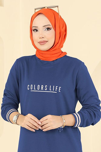 moda selvim Manşeti Ribana Detaylı Takım 4122PM271 İndigo - Thumbnail