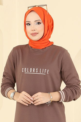 moda selvim Manşeti Ribana Detaylı Takım 4122PM271 Pudra Vizyon - Thumbnail