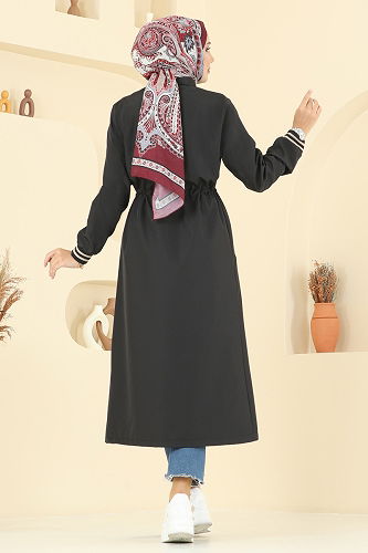moda selvim Manşeti Ribana Detaylı Trençkot 2514MSA980 Siyah - Thumbnail